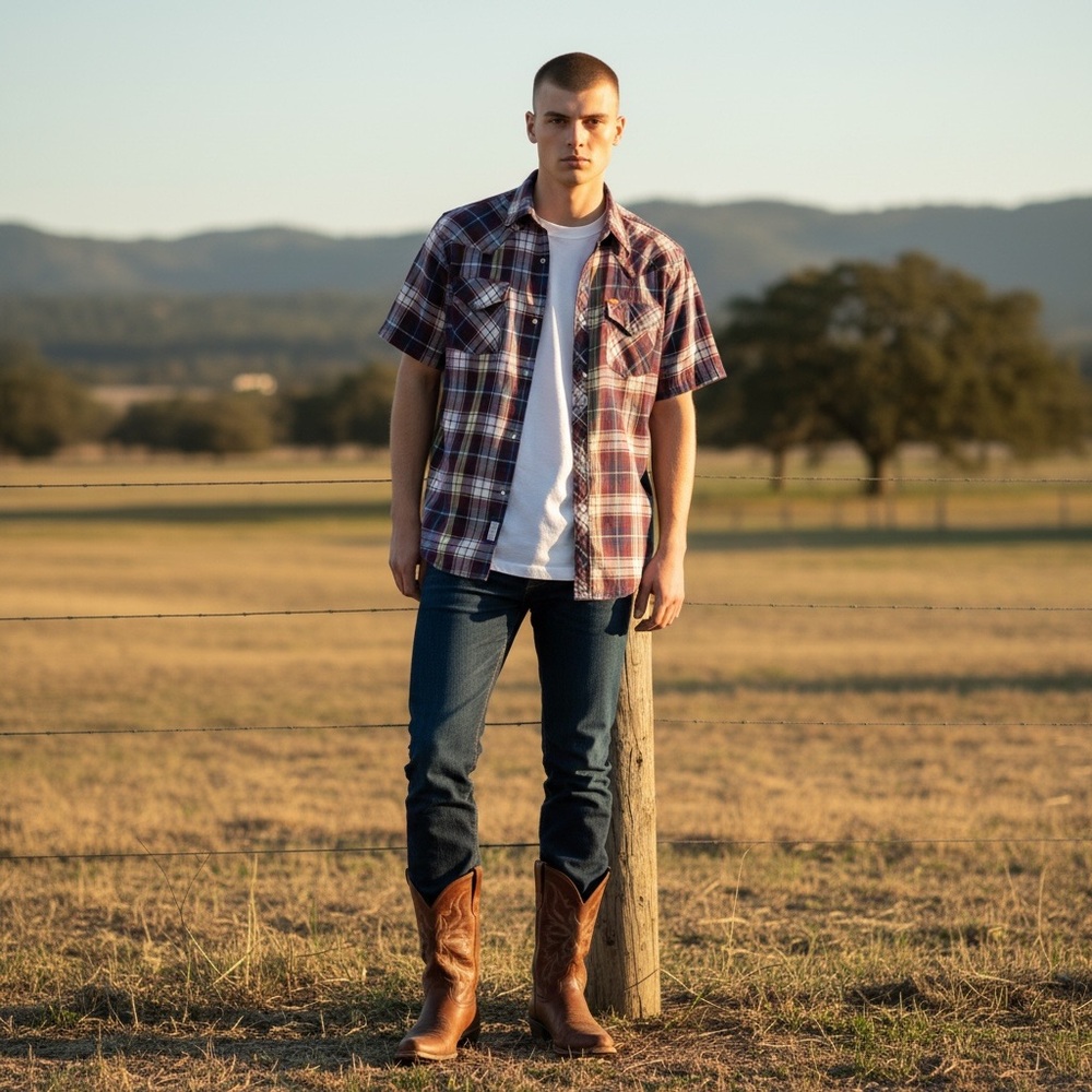 Vintage ELY Plains Maroon and Blue Plaid Casual Shirt